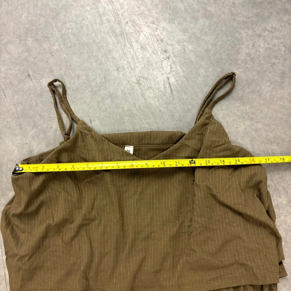 Zenana Womens Ribbed Wide Leg Jumpsuit Olive Green V Neck Sleeveless Plus 2X - Picture 7 of 9